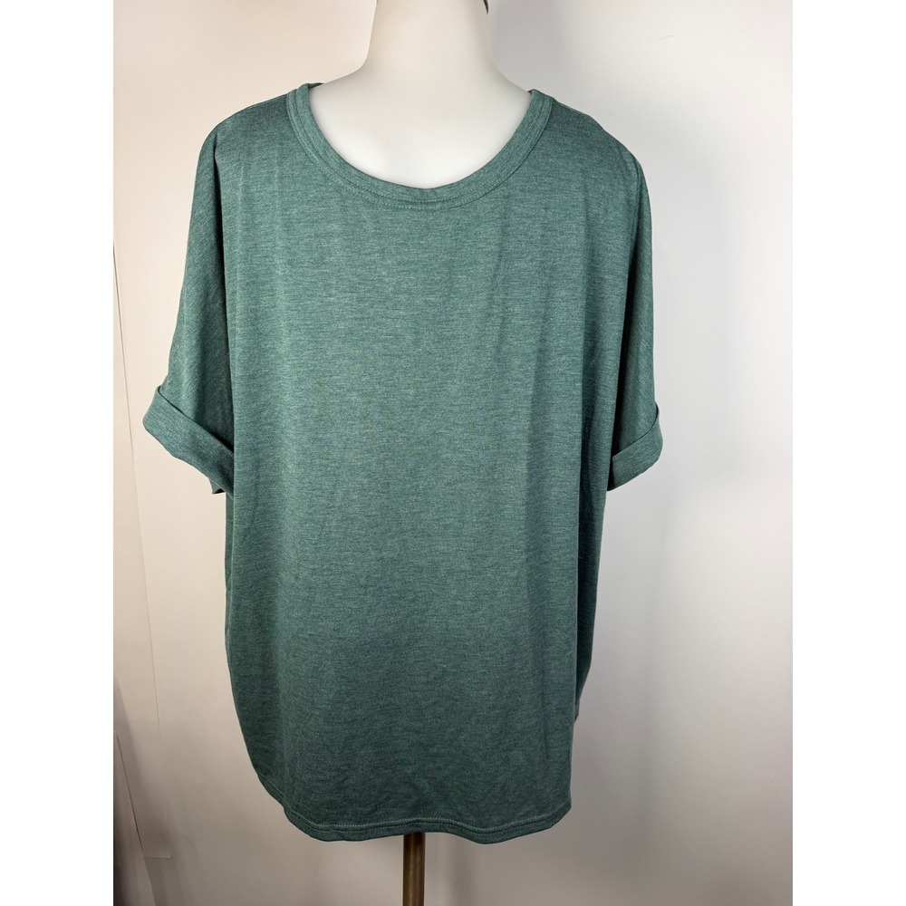 Dark Green Heathered Cuffed Short Sleeve T-Shirt  Medium